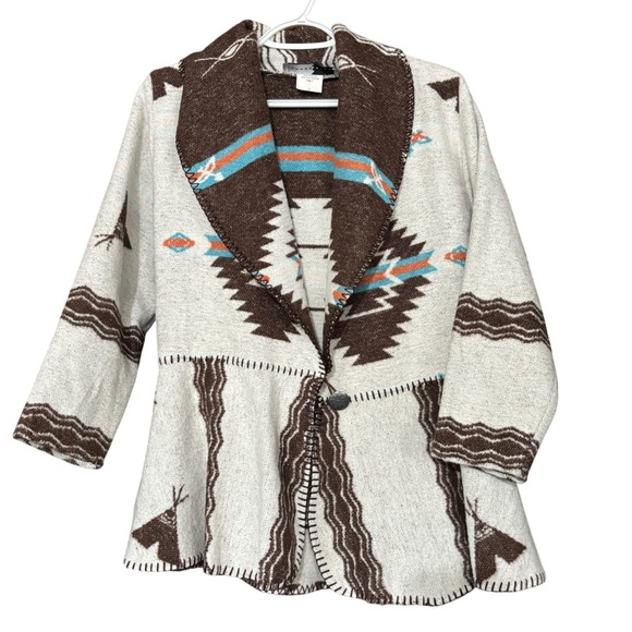 Vintage Rhonda Stark Women's size Small South West Cardigan Sweater Wool Country - Picture 1 of 7